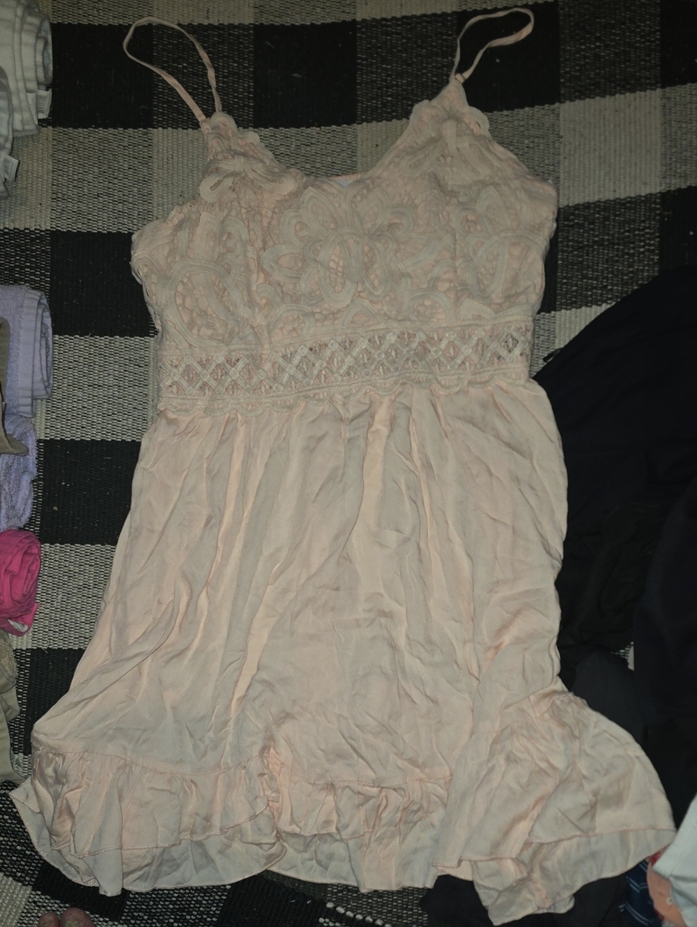 Womens Pale Pink Lace Bodice Spaghetti Strap Skater Dress